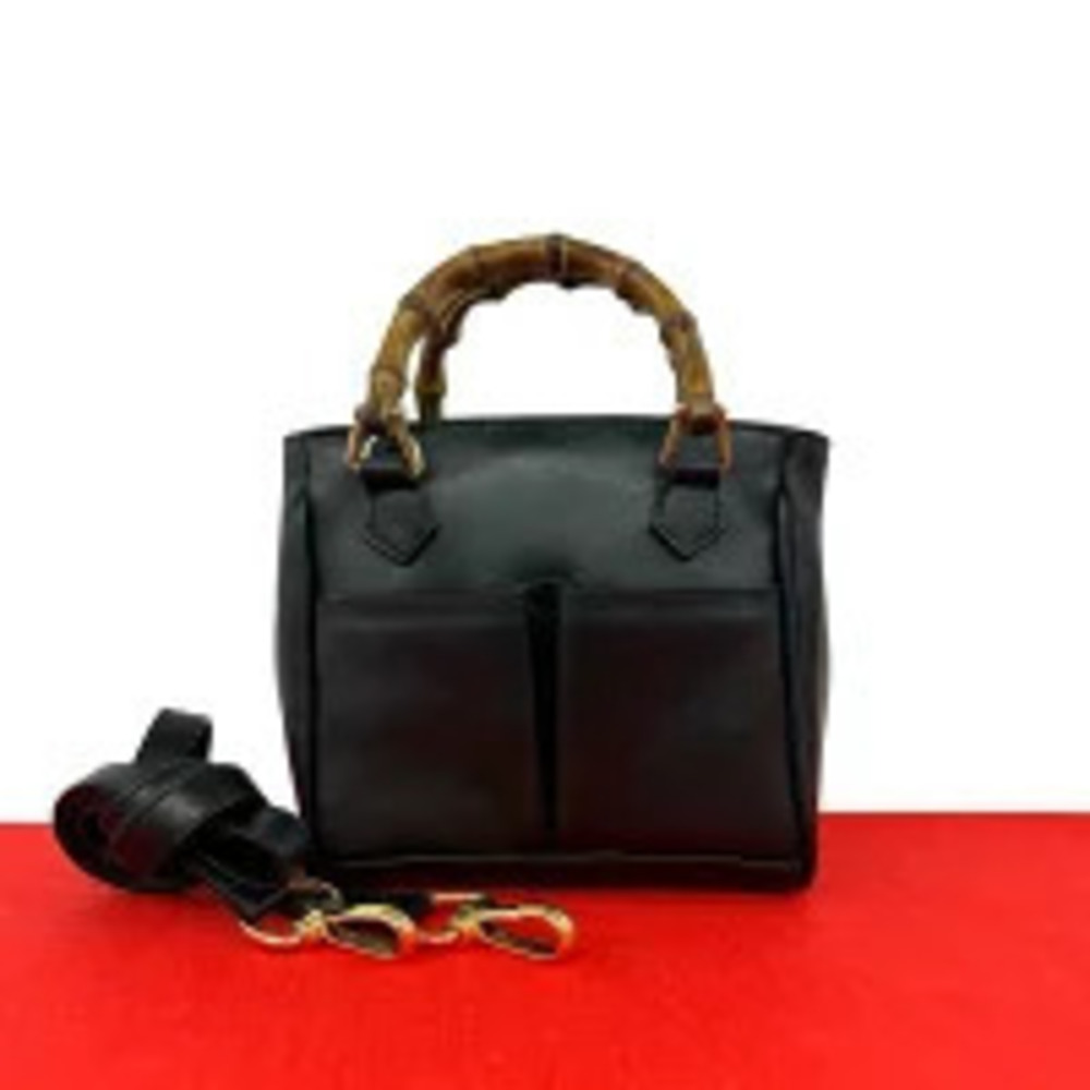 Gucci Bamboo Leather Handbag Shoulder Bag Black